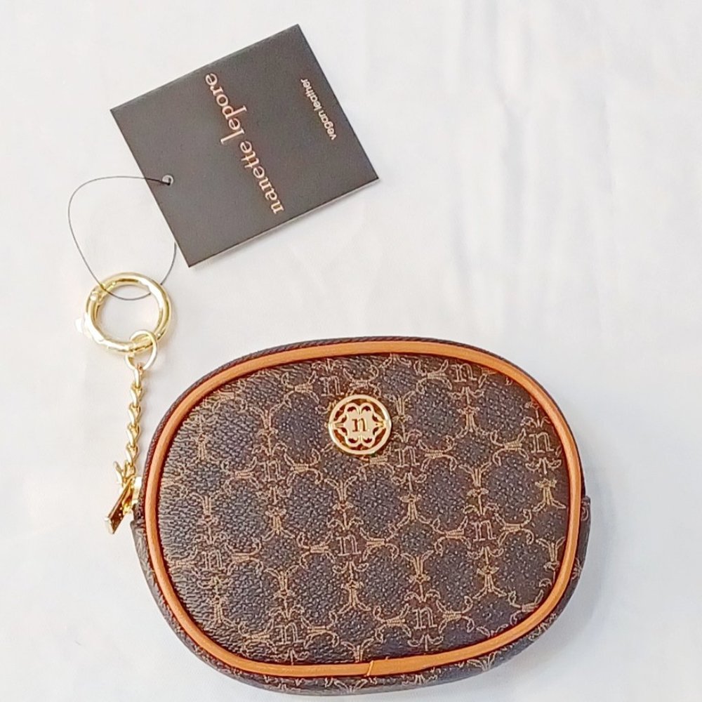 NWT Nanette Lepore Chocolate Brown Ginny Keychain Coin Purse Vegan Leather